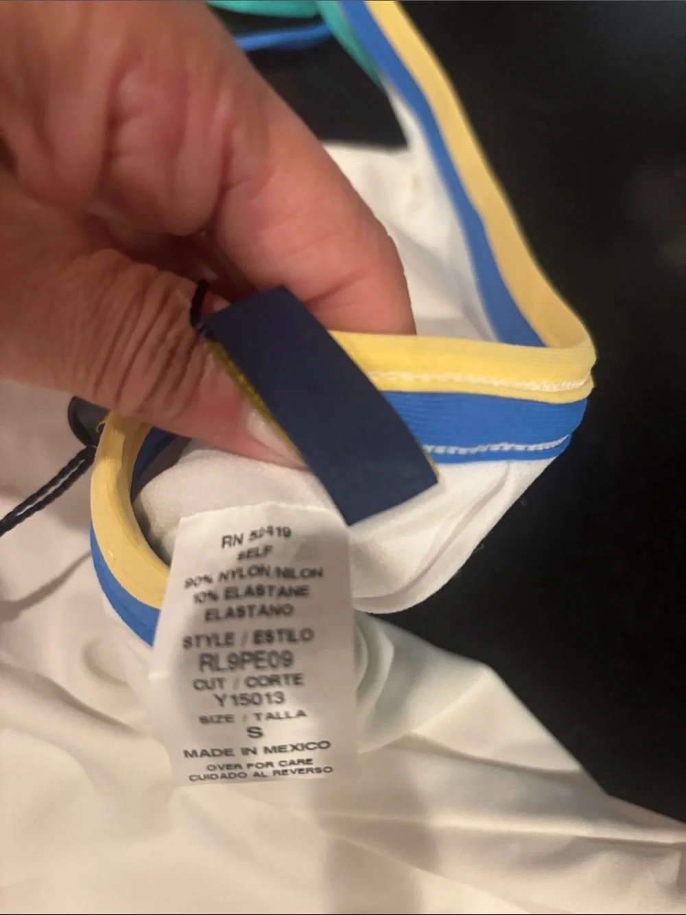 Ralph Lauren White One-Piece Swimsuit with Blue, Teal and Yellow Trim